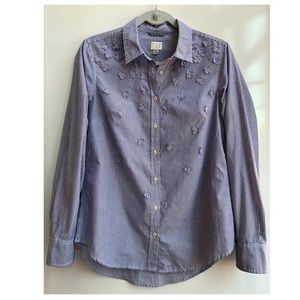 a new day Blue & White Striped Flower Shirt M